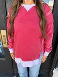 Dark red contrast hem crewneck