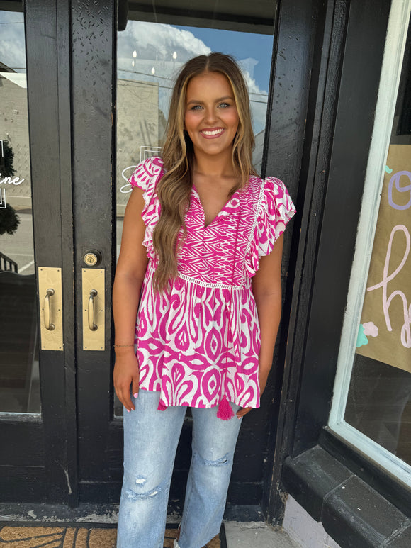 Hot pink & white patterned blouse