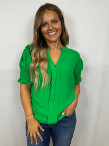 Green V neck dressy top