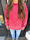 Red ribbed pullover