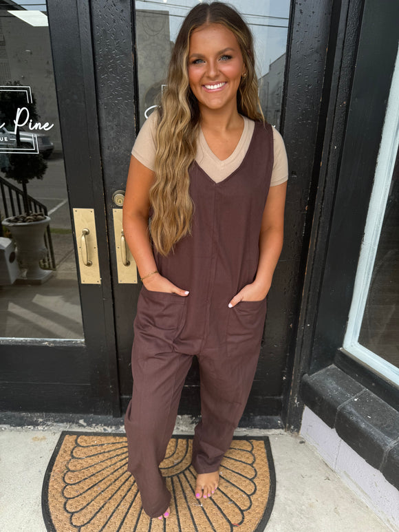 Denim oversized overalls- brown