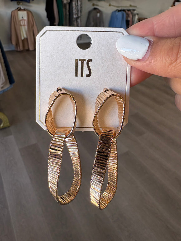 Gold textured metal double link earrings