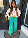 Wide leg French terry pants- Kelly green