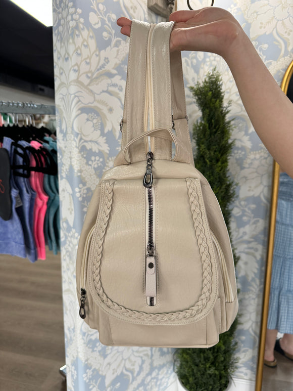 Cream backpack purse