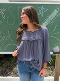 Charcoal ruched lace top
