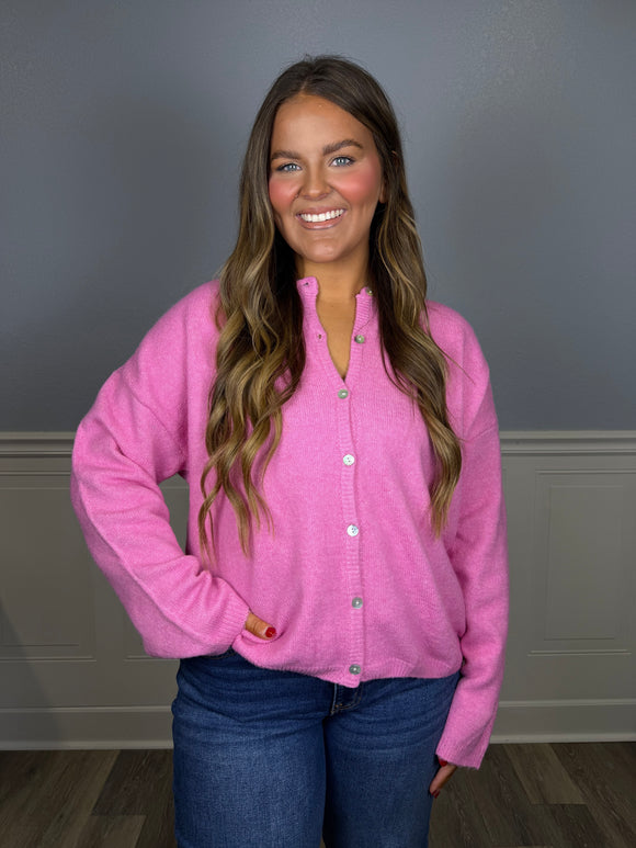 Long sleeve soft pink cardigan