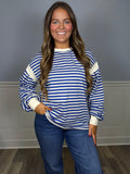 Blue & cream striped top