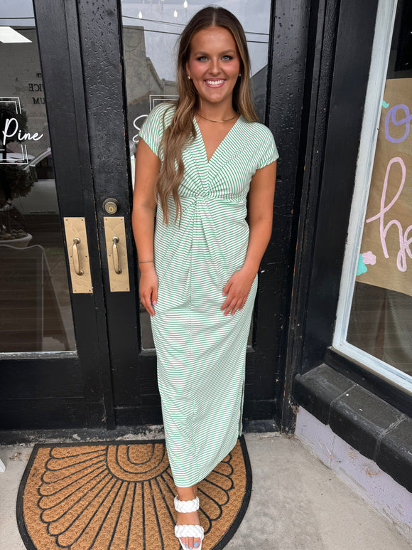 Green striped maxi dress