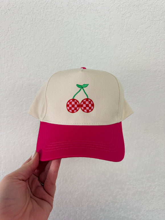 Checker cherries trucker hat