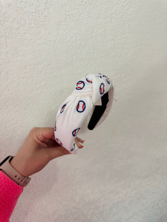 Embroidered baseball knotted headband