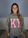 Pink & floral Kentucky/KY reversible mock neck crewneck