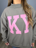 Pink & floral Kentucky/KY reversible mock neck crewneck