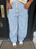 Blue striped barrel pants