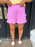 Pink Ruffle trim shorts