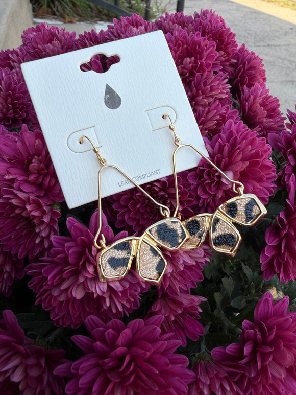 Cheetah Print Suede Geometric Cut Out 1.5” Earrings