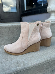 Nude suede wedge booties