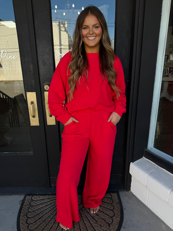 Cloud knit long sleeve set/ ruby