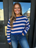 Cobalt & dusty pink striped sweater