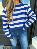 Cobalt & dusty pink striped sweater