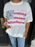 American flag lace trim patch top