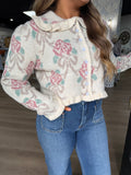 Floral pattern ruffle cardigan