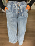 Striped denim wide leg jeans