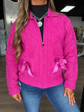 Hot pink bow zip up cardigan