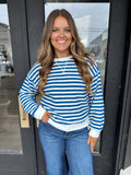 Blue striped textured long sleeve