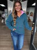 Green & pink quarter zip