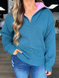 Green & pink quarter zip
