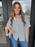 Black striped textured button up