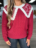 Bow detail collared knit sweater