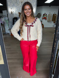 Wide leg flare faux leather pants - red