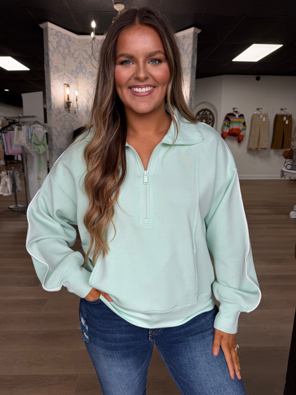 Luxe scuba striped pullover- mint