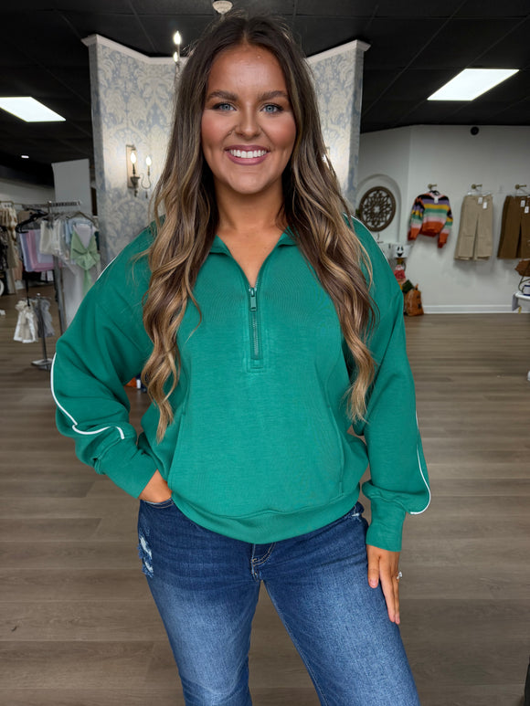 Luxe scuba striped pullover - kelly green