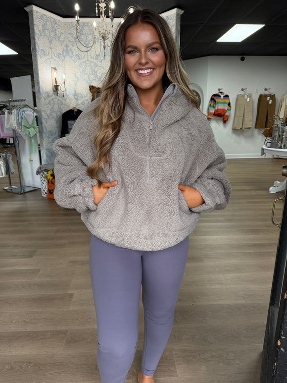 Sherpa quarter zip hoodie - stone taupe