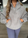 Sherpa quarter zip hoodie - stone taupe
