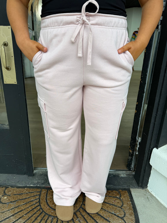 French terry straight cargo sweatpant - baby pink