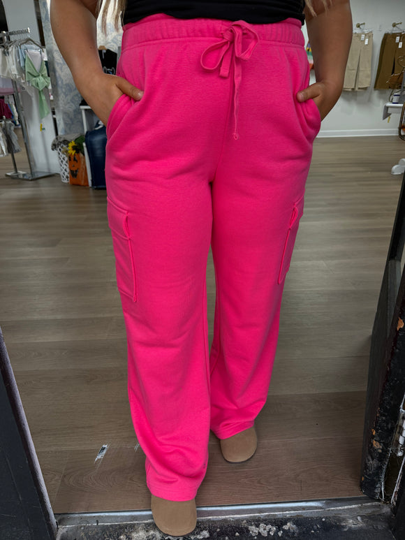 French terry straight cargo sweatpant - flamingo pink