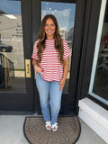 Red and white striped flowy top
