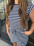 Navy striped romper