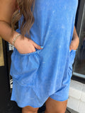 Blue acid wash romper