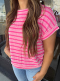 Hot pink striped ribbed top