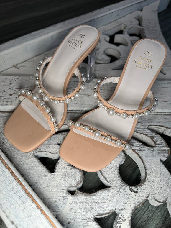 Pearl strappy clear heels