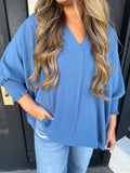 Dusty blue v-neck blouse