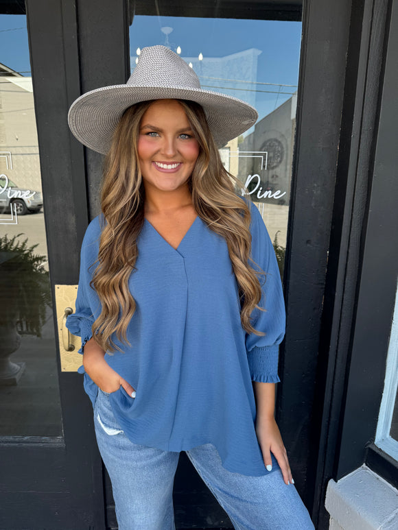 Dusty blue v-neck blouse
