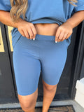 Dusty blue biker short set