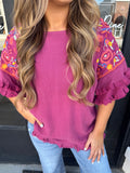Berry & floral blouse with ruffle sleeves