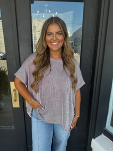 Eggplant ribbed tee with front pocket