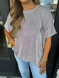 Eggplant ribbed tee with front pocket